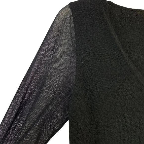 Fuzzi by Jean Paul Gaultier Sweater Sheer Sleeve V Neck Top Black Size XS NWT - Picture 9 of 10